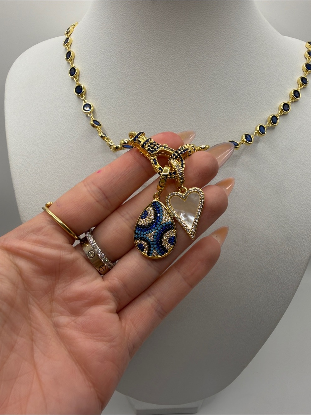 194. Diamond by the Yard Necklace with Heart and Blue Crystal Pendant 27β